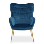 Blue Velvet Chair with Gold Finish Tapered Legs