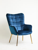 Blue Velvet Chair with Gold Finish Tapered Legs
