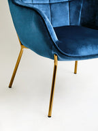 Blue Velvet Chair with Gold Finish Tapered Legs