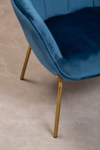 Blue Velvet Chair with Gold Finish Tapered Legs