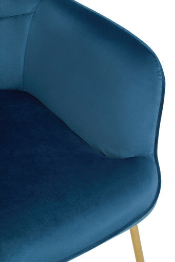 Blue Velvet Chair with Gold Finish Tapered Legs