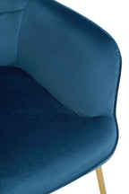 Blue Velvet Chair with Gold Finish Tapered Legs