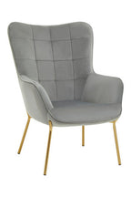 Grey Velvet Chair with Gold Finish Tapered Legs