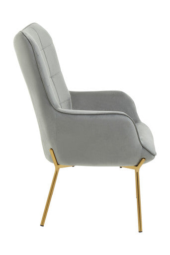 Grey Velvet Chair with Gold Finish Tapered Legs