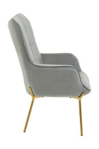 Grey Velvet Chair with Gold Finish Tapered Legs