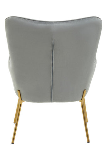 Grey Velvet Chair with Gold Finish Tapered Legs