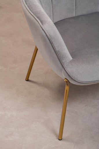 Grey Velvet Chair with Gold Finish Tapered Legs