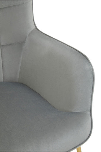 Grey Velvet Chair with Gold Finish Tapered Legs