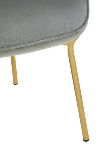 Grey Velvet Chair with Gold Finish Tapered Legs