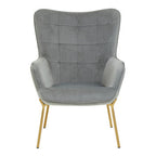 Grey Velvet Chair with Gold Finish Tapered Legs