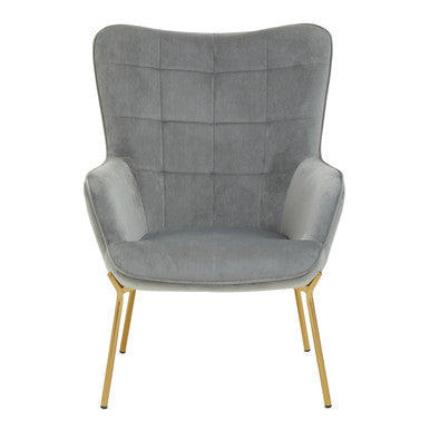 Grey Velvet Chair with Gold Finish Tapered Legs