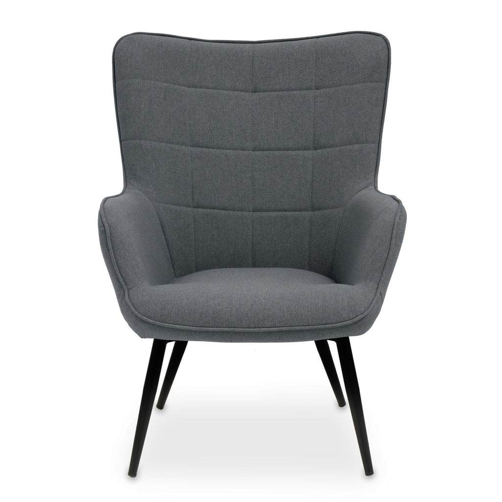 Grey Fabric Armchair with Square Tufted Backrest