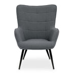 Grey Fabric Armchair with Square Tufted Backrest