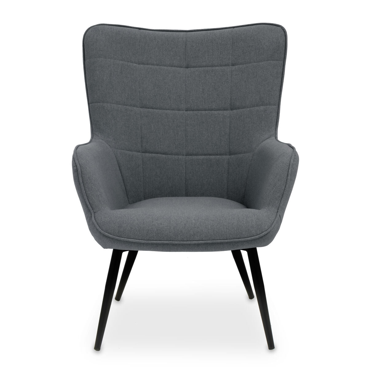 Grey Fabric Armchair with Square Tufted Backrest