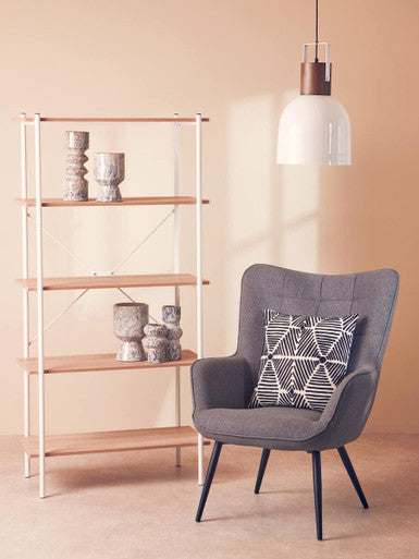 Grey Fabric Armchair with Square Tufted Backrest