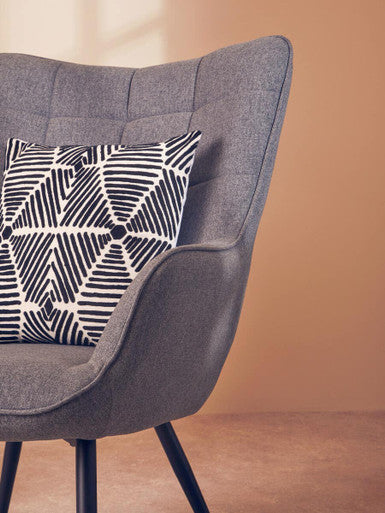 Grey Fabric Armchair with Square Tufted Backrest