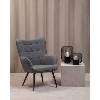 Grey Fabric Armchair with Square Tufted Backrest