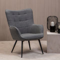 Grey Fabric Armchair with Square Tufted Backrest