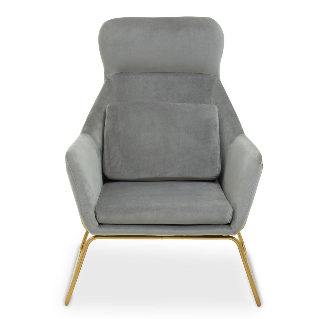 Grey Velvet Armchair with Gold Metal Legs