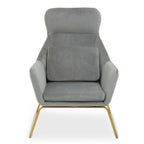 Grey Velvet Armchair with Gold Metal Legs