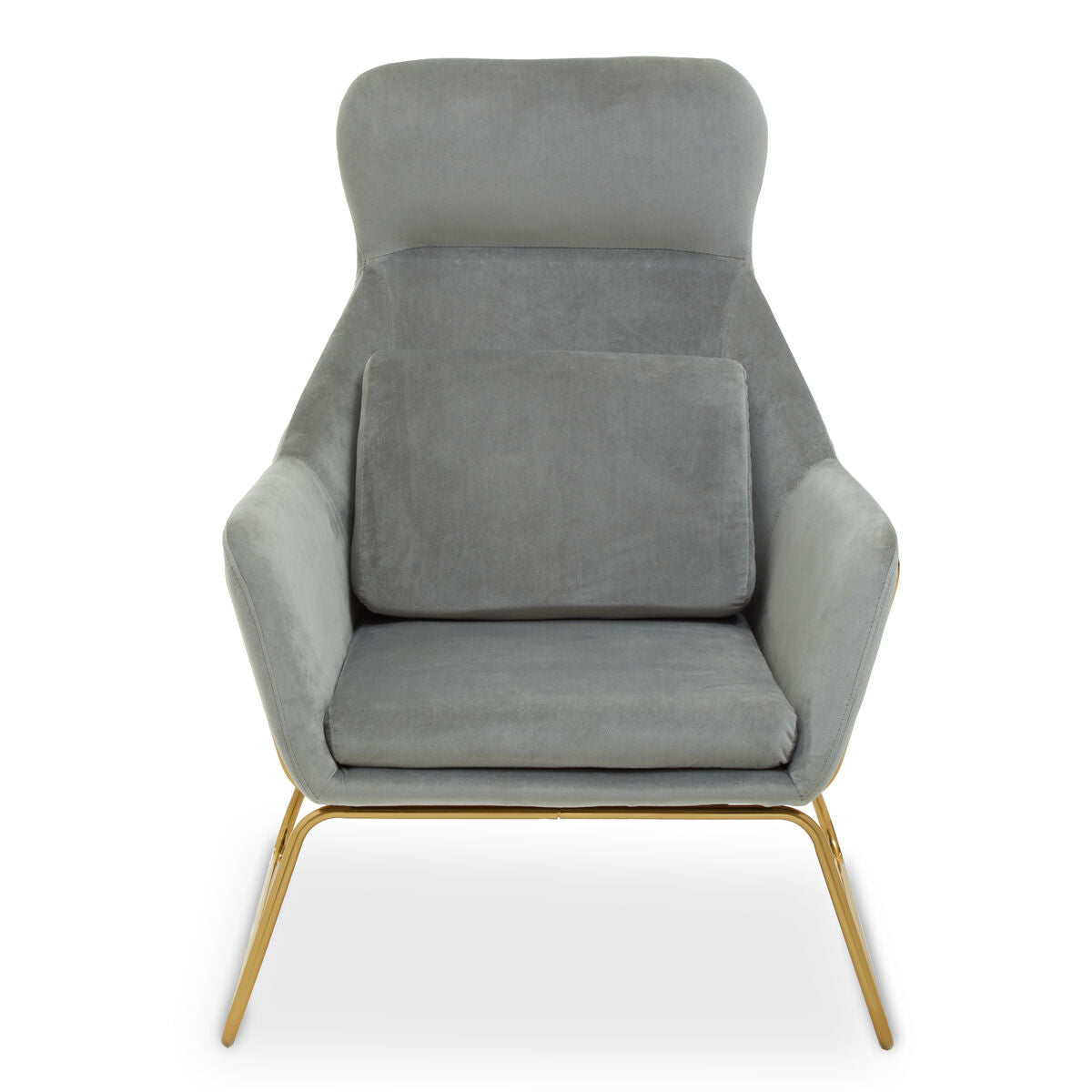 Grey Velvet Armchair with Gold Metal Legs