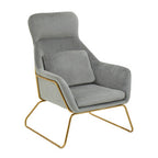 Grey Velvet Armchair with Gold Metal Legs