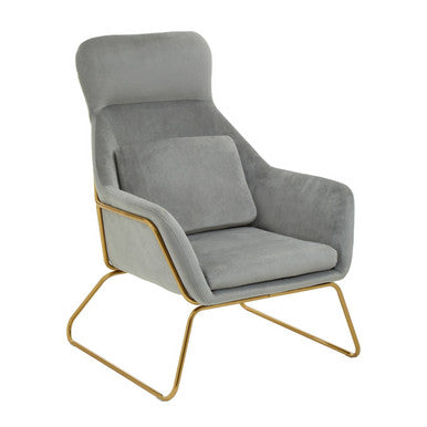 Grey Velvet Armchair with Gold Metal Legs