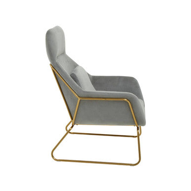 Grey Velvet Armchair with Gold Metal Legs