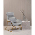 Grey Velvet Armchair with Gold Metal Legs