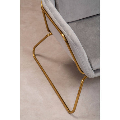 Grey Velvet Armchair with Gold Metal Legs