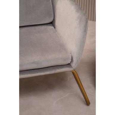 Grey Velvet Armchair with Gold Metal Legs