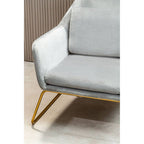 Grey Velvet Armchair with Gold Metal Legs