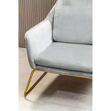 Grey Velvet Armchair with Gold Metal Legs