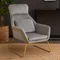 Grey Velvet Armchair with Gold Metal Legs