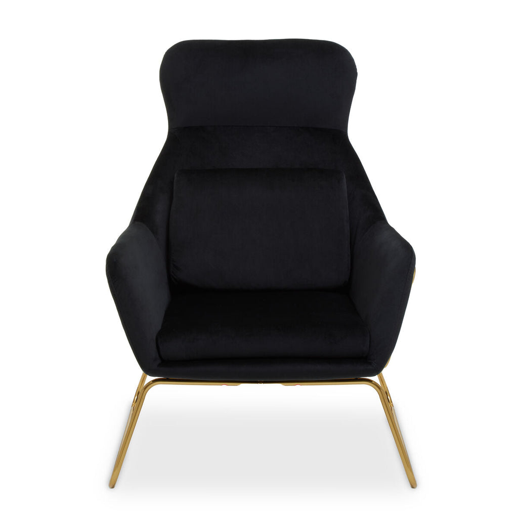 Black Velvet Armchair with Gold Metal Legs