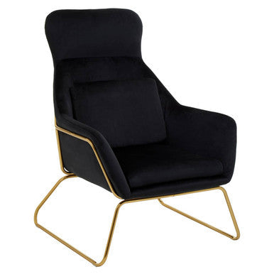 Black Velvet Armchair with Gold Metal Legs