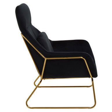 Black Velvet Armchair with Gold Metal Legs