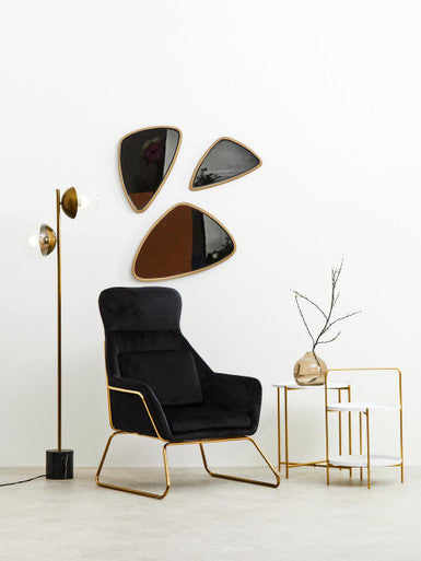 Black Velvet Armchair with Gold Metal Legs