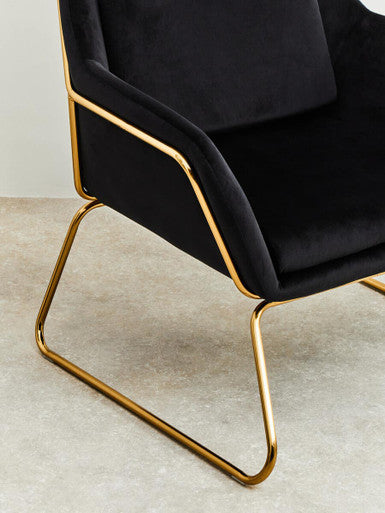Black Velvet Armchair with Gold Metal Legs