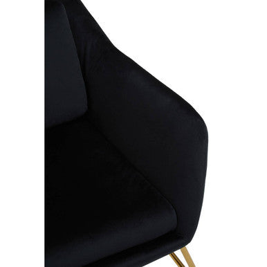 Black Velvet Armchair with Gold Metal Legs
