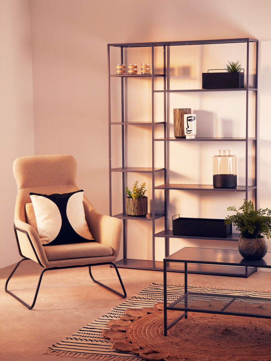 Natural Fabric Chair with Black Metal Frame
