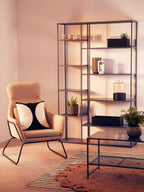 Natural Fabric Chair with Black Metal Frame