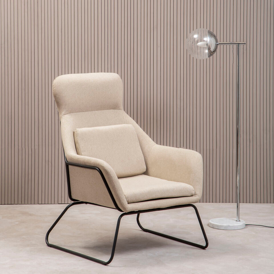 Natural Fabric Chair with Black Metal Frame
