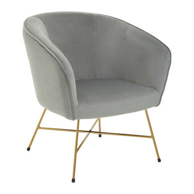 Grey Velvet Accent Chair with Gold Finish Legs
