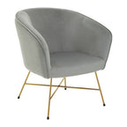 Grey Velvet Accent Chair with Gold Finish Legs