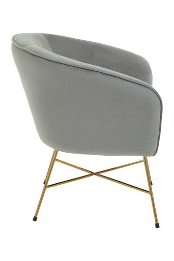 Grey Velvet Accent Chair with Gold Finish Legs