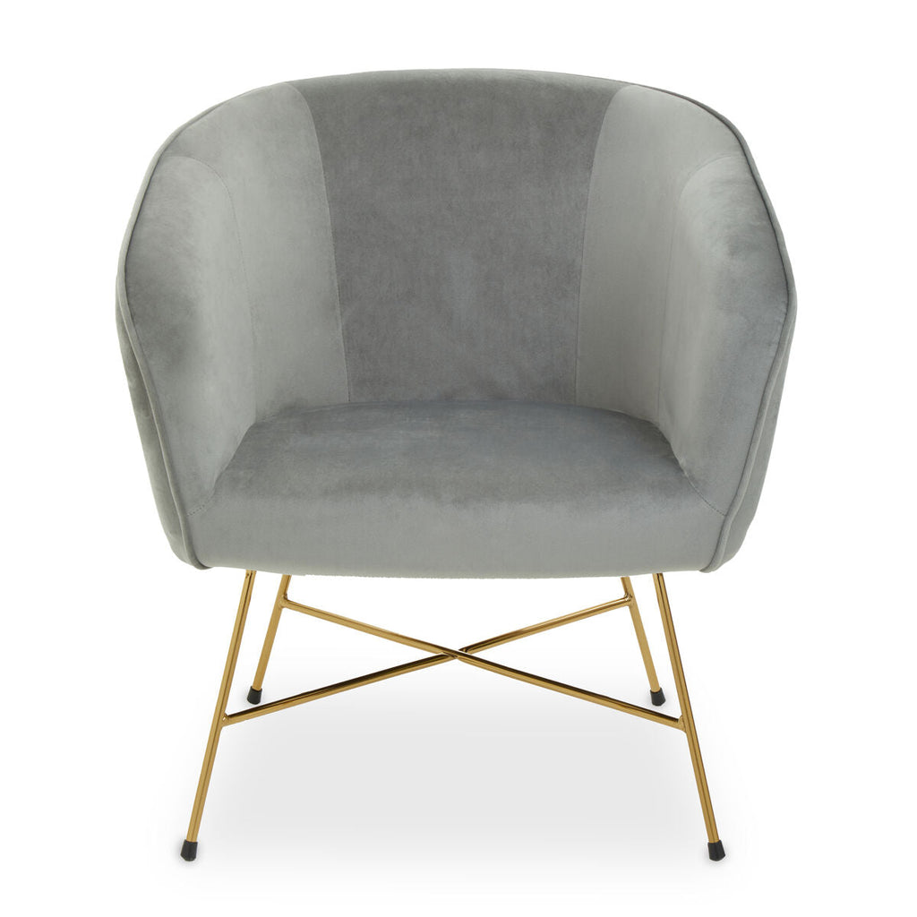 Grey Velvet Accent Chair with Gold Finish Legs