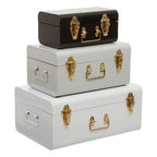 Set of Three White Grey and Black Storage Trunks