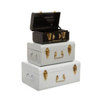 Set of Three White Grey and Black Storage Trunks