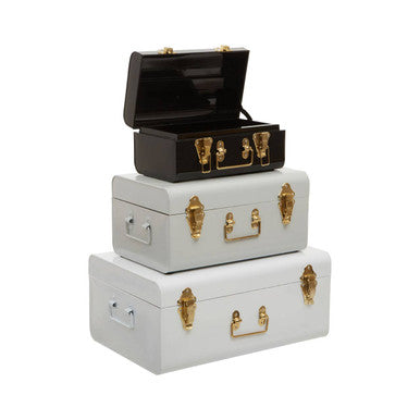 Set of Three White Grey and Black Storage Trunks